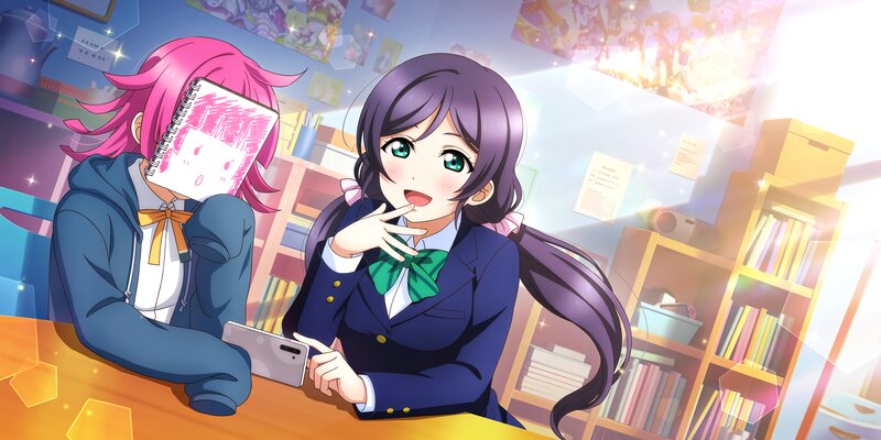 Two Girls at a Table — Purple, Cheerful