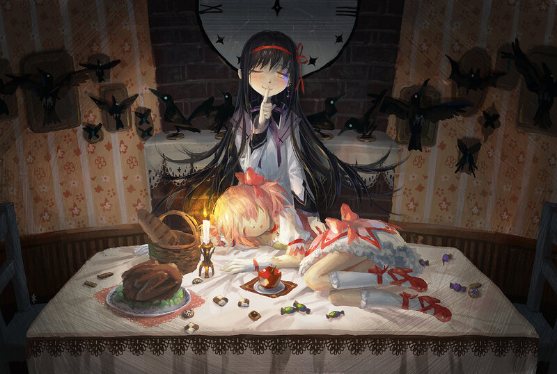 Two Girls at a Table — White, Creepy