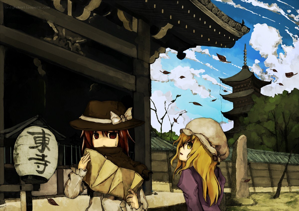 Two girls at a temple