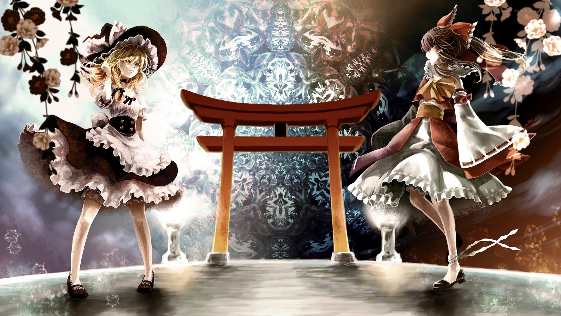 Two girls at a torii gate