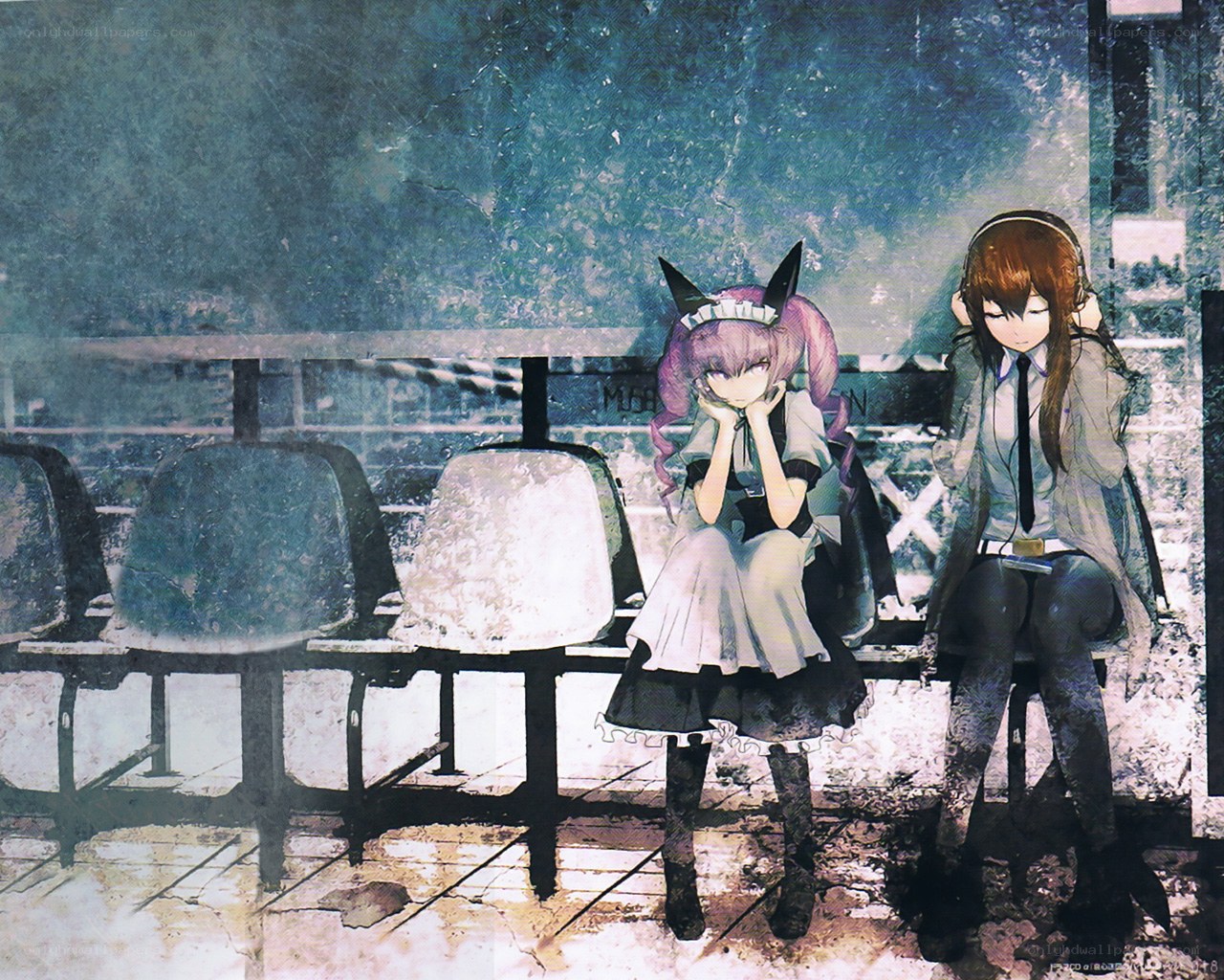 Two girls at a train station