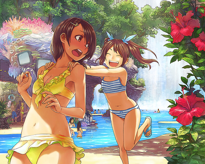 Two girls at a tropical resort