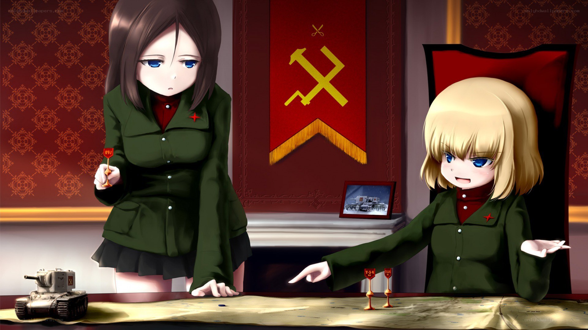 Two girls at a war table