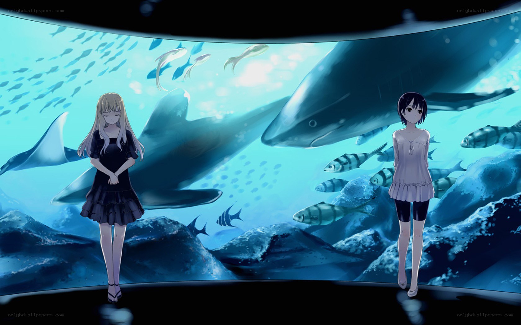Two girls at an aquarium