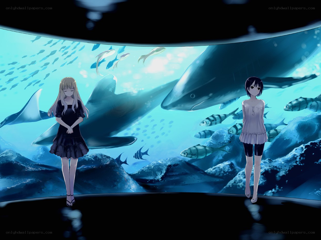 Two girls at aquarium