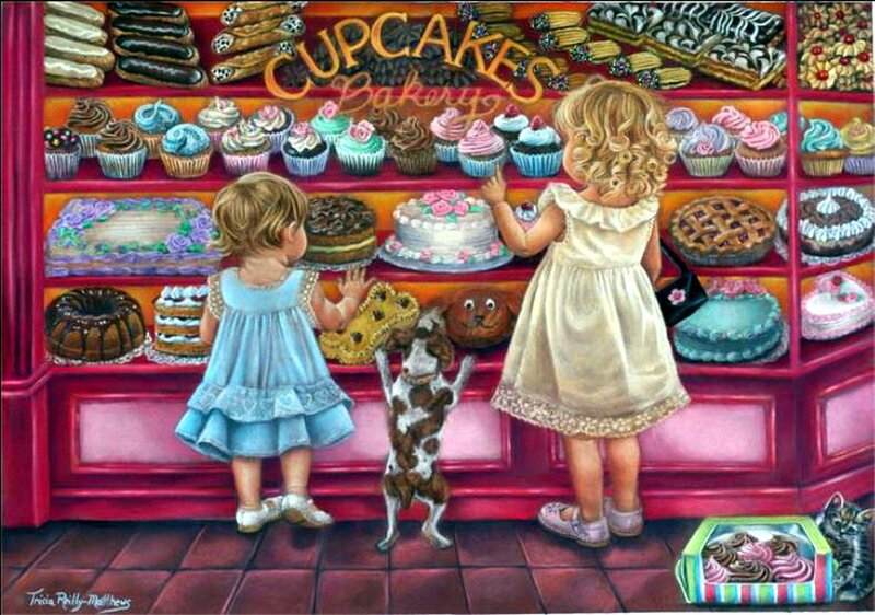 Two Girls at Bakery — Red