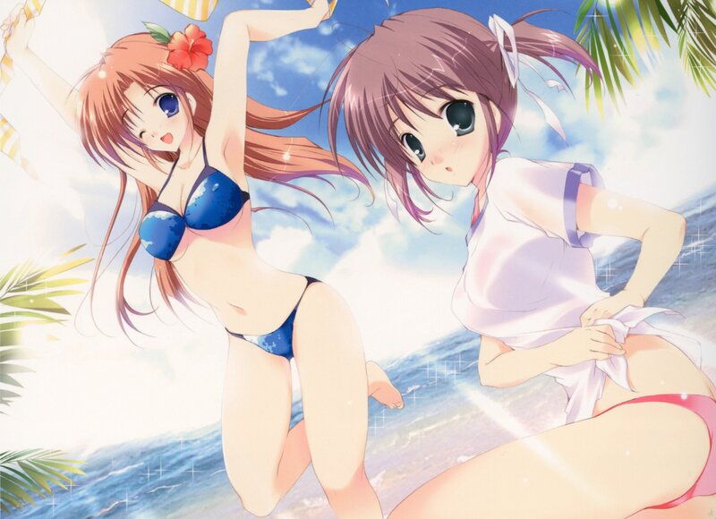 Two Girls at Beach — Blue, Bright