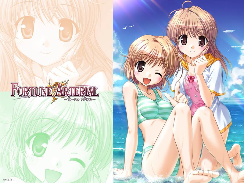 Two Girls at Beach — Blue, Cheerful, Afternoon, Anime, Ocean, Sky