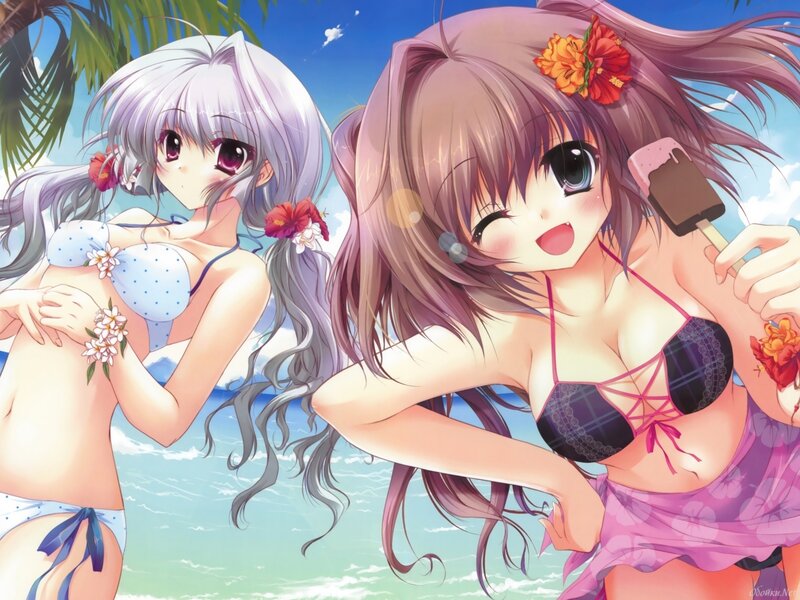 Two Girls at Beach — Blue, Cheerful