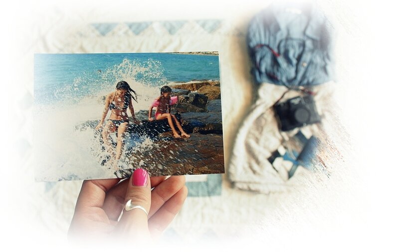 Two Girls at Beach — Blue, Nostalgic