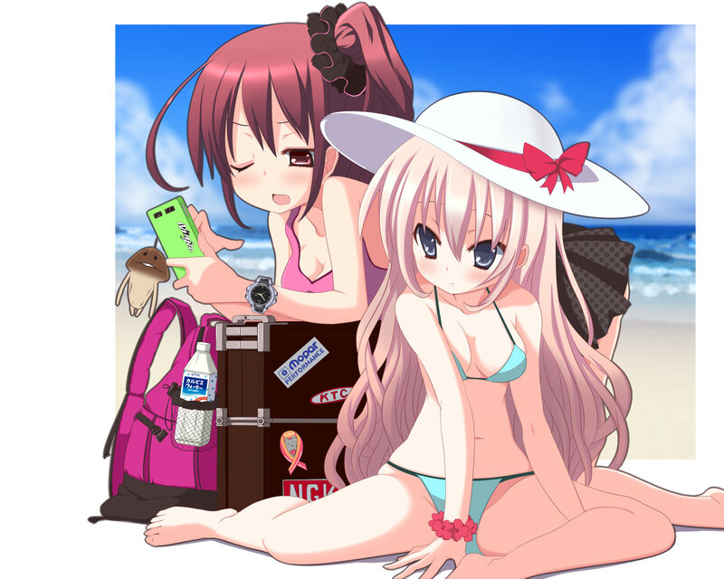 Two Girls at Beach — Blue, Relaxed, Summer