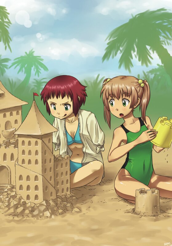 Two Girls at Beach — Green