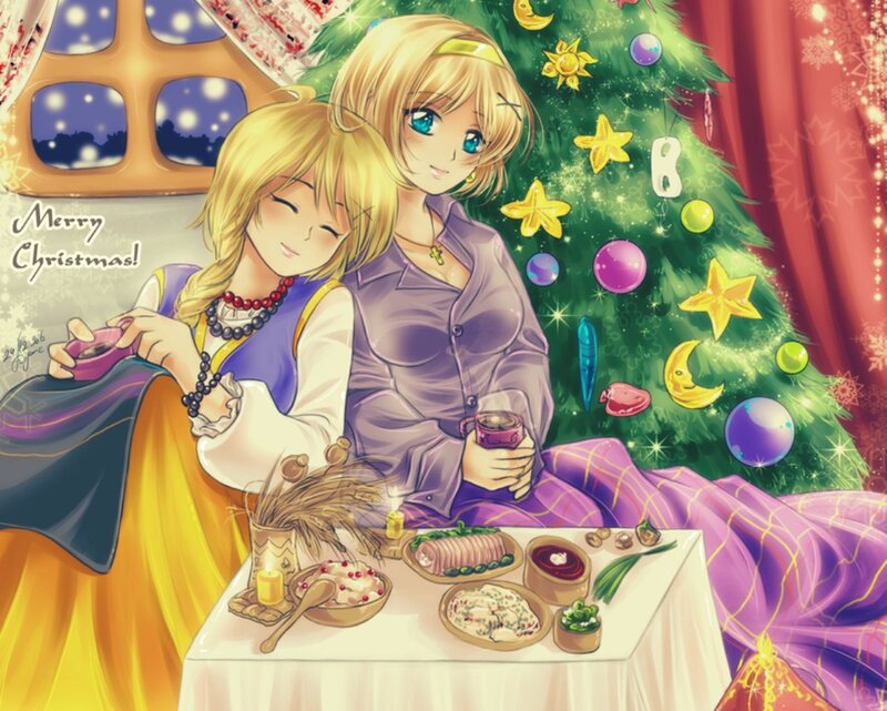 Two Girls at Christmas — Green