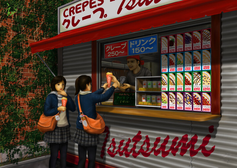 Two Girls at Crepe Stand