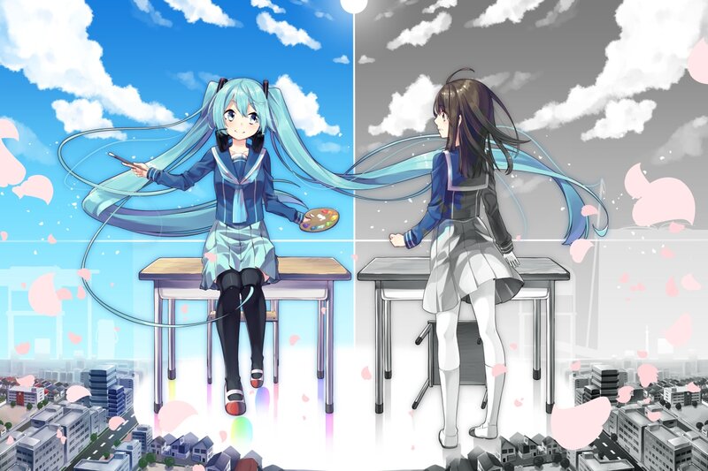 Two Girls at Desks