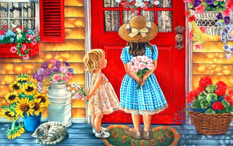 Two Girls at Door