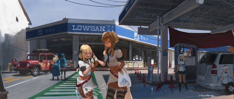 Two Girls at Gas Station