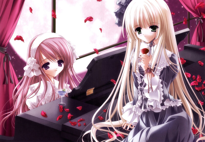 Two Girls at Piano — Pink