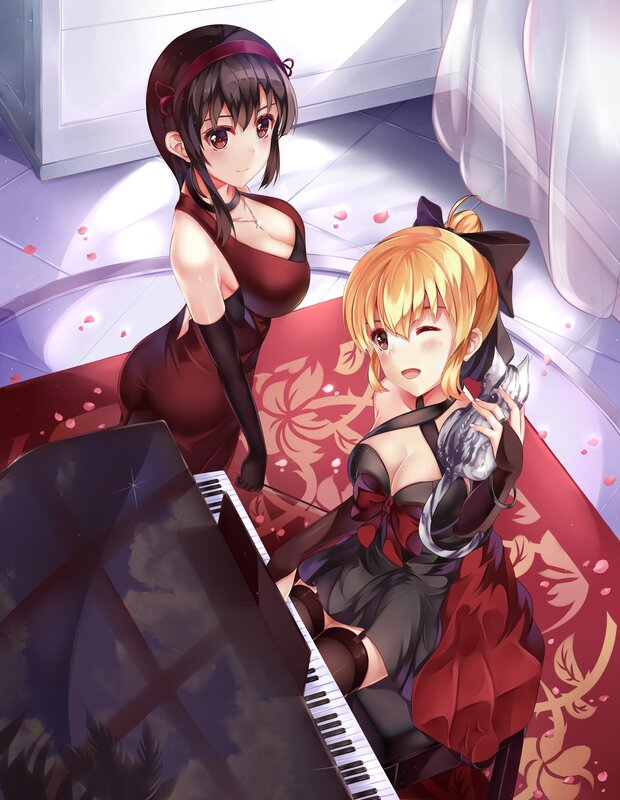 Two Girls at Piano — Red