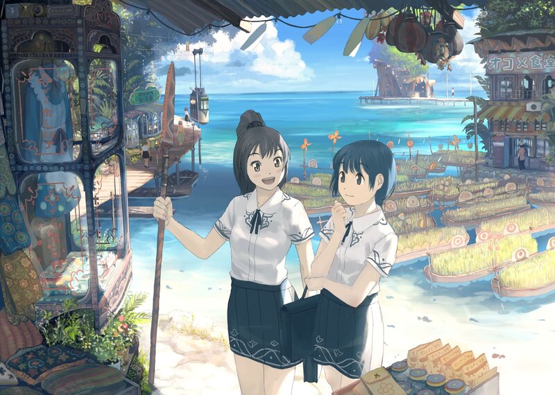 Two Girls at Seaside Market