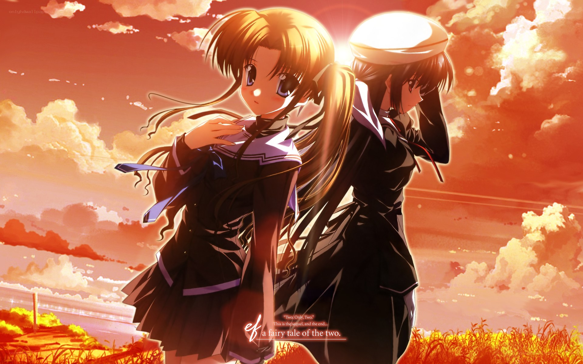 two girls at sunset
