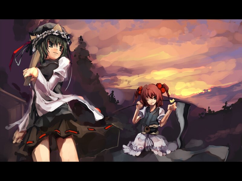 Two girls at sunset