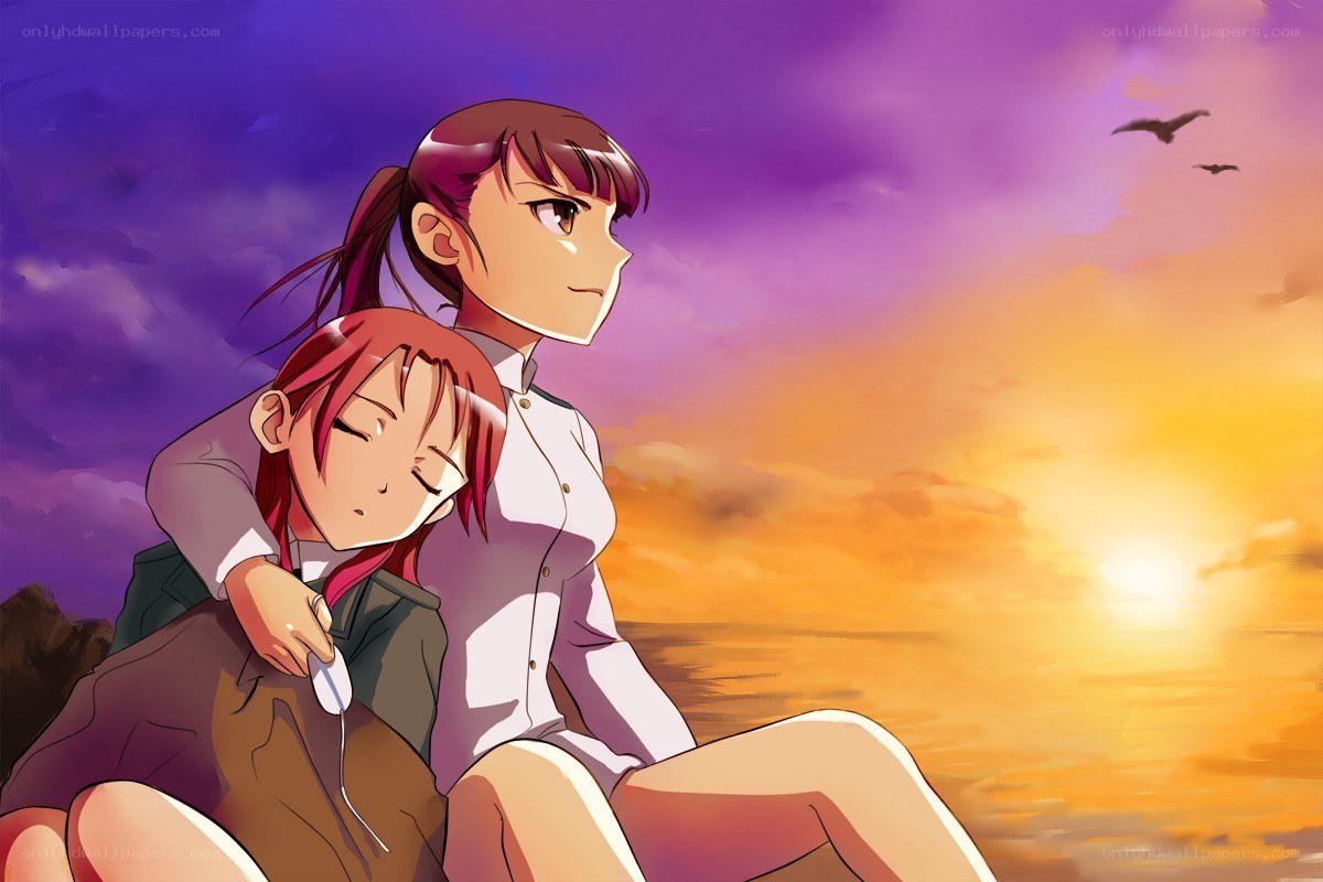 Two girls at sunset