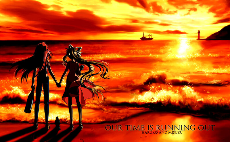 Two girls at sunset on a beach