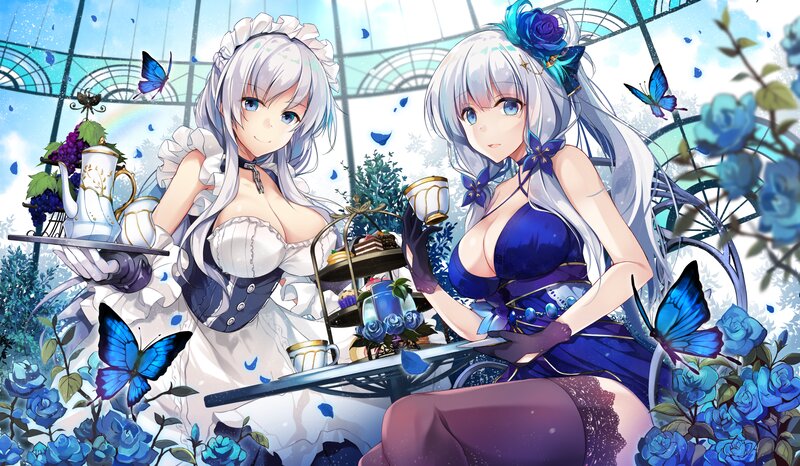 Two Girls at Tea Party — Blue