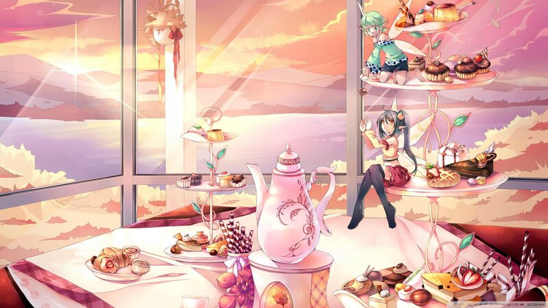 Two Girls at Tea Party — Pink, Serene