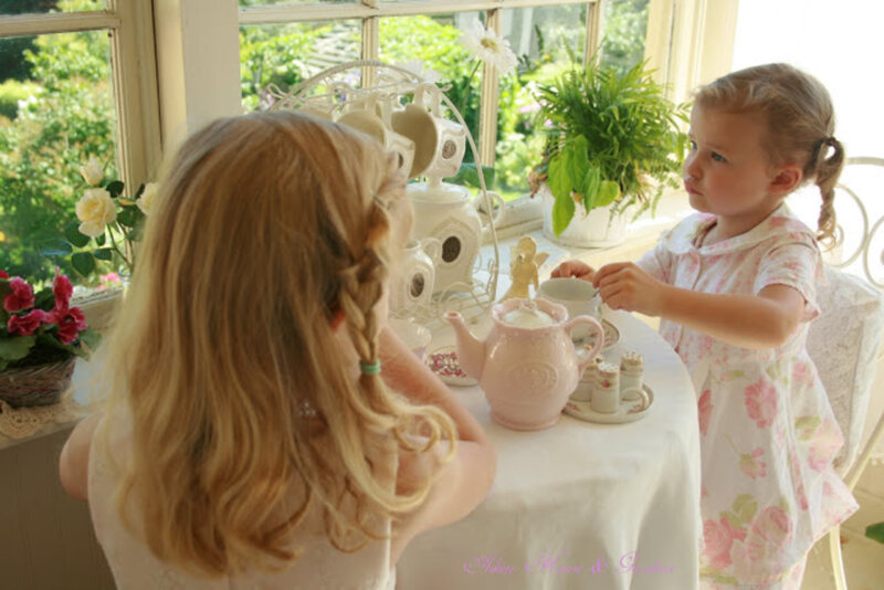 Two Girls at Tea Party — White, Serene