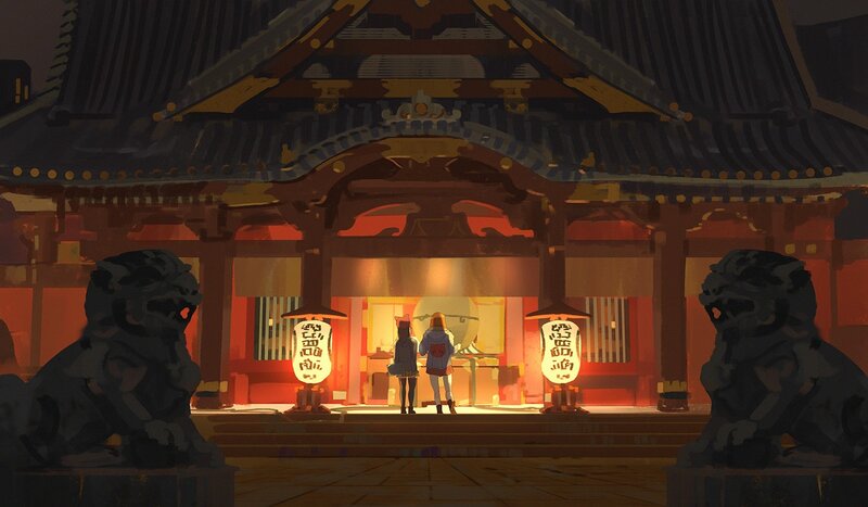Two Girls at Temple