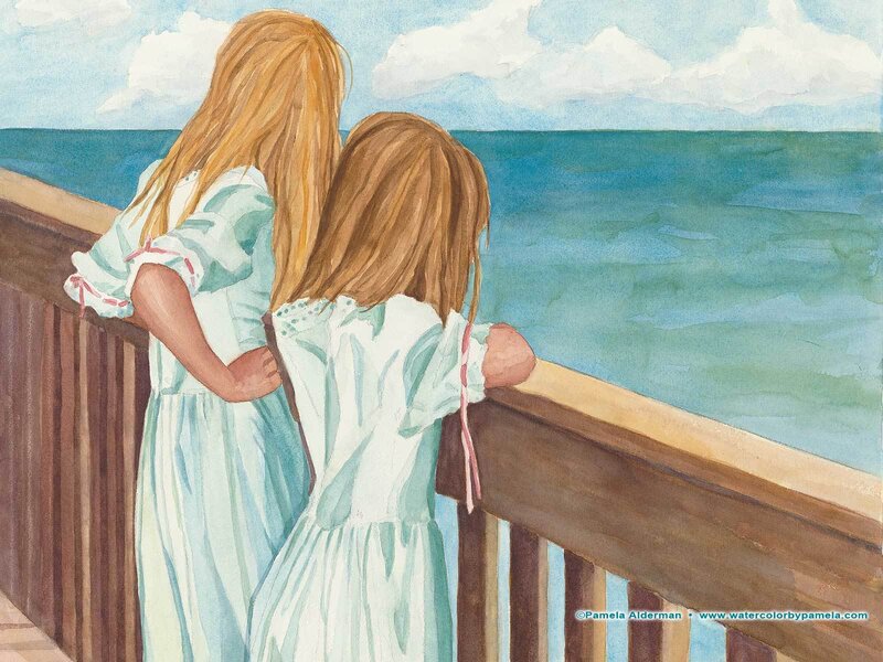 Two girls at the seaside