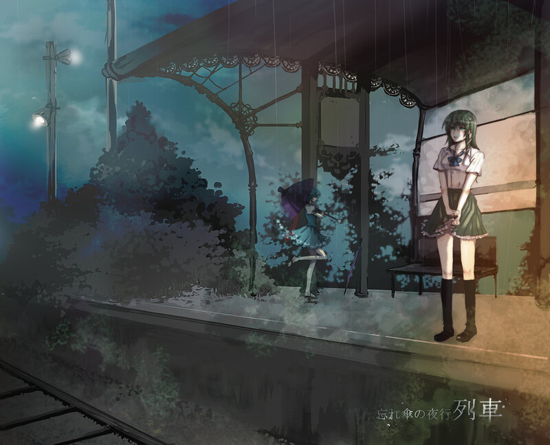 Two Girls at Train Station — Blue