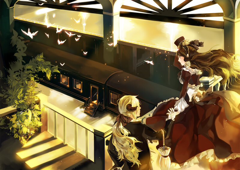Two Girls at Train Station — Gold