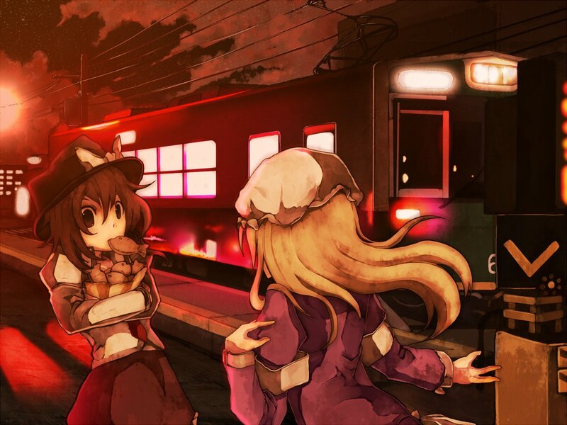 Two Girls at Train Station — Red, Dramatic
