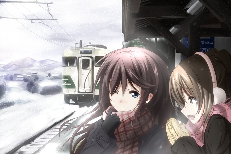Two Girls at Train Station — White, Cold