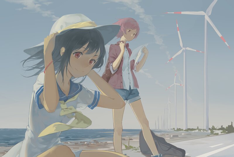 Two Girls at Wind Farm