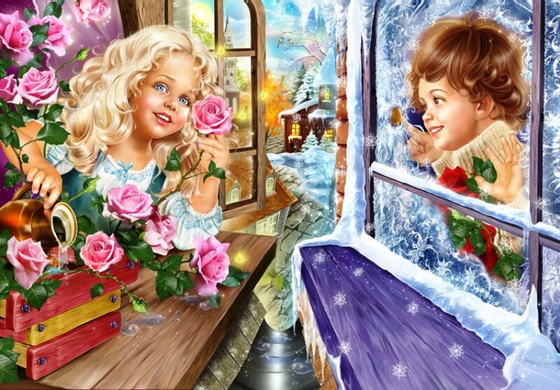 Two Girls at Windows