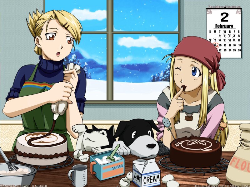 Two Girls Baking Cakes — Blue, Calm