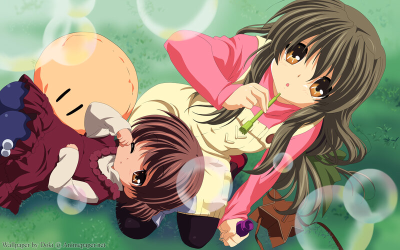 Two Girls Blowing Bubbles — Green