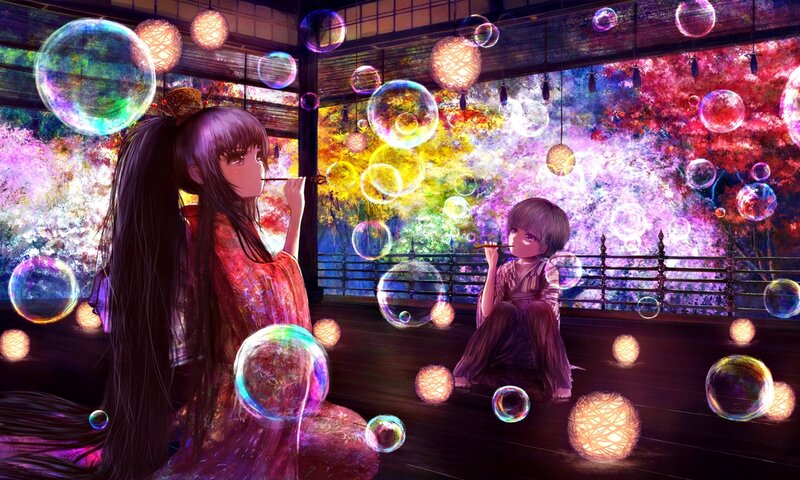 Two Girls Blowing Bubbles — Purple
