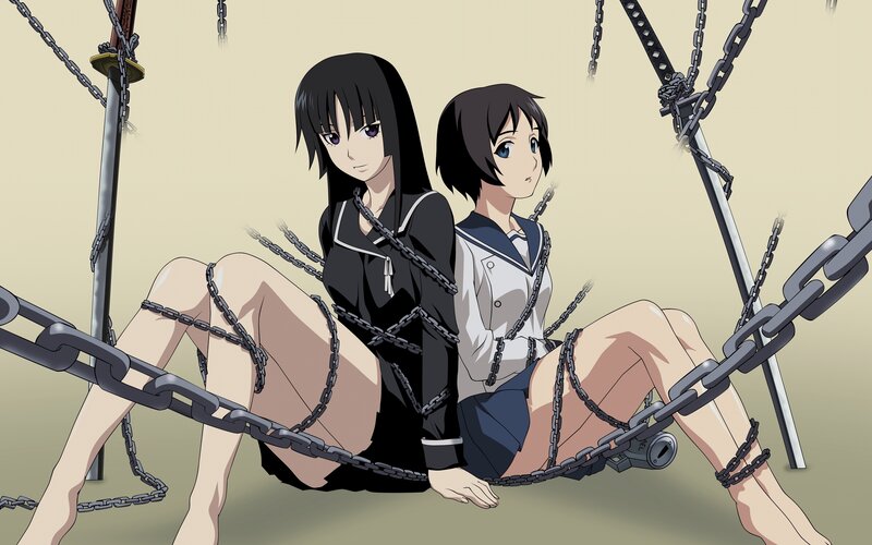 Two girls bound by chains
