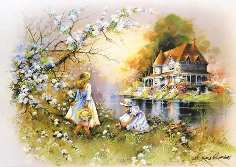 Two Girls by a Lake — Blue