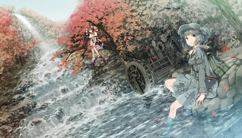 Two Girls by a Waterfall — Red