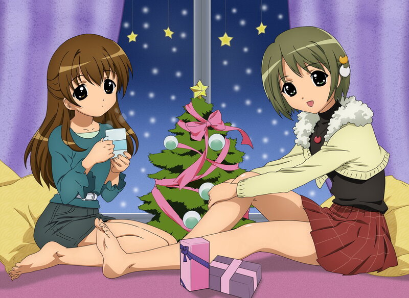 Two Girls by Christmas Tree — Purple