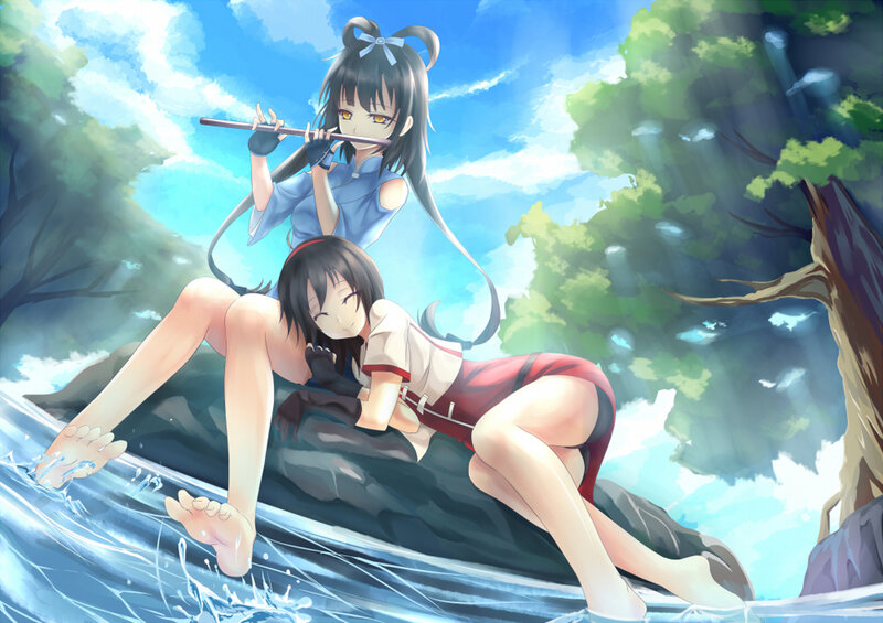 Two Girls by River