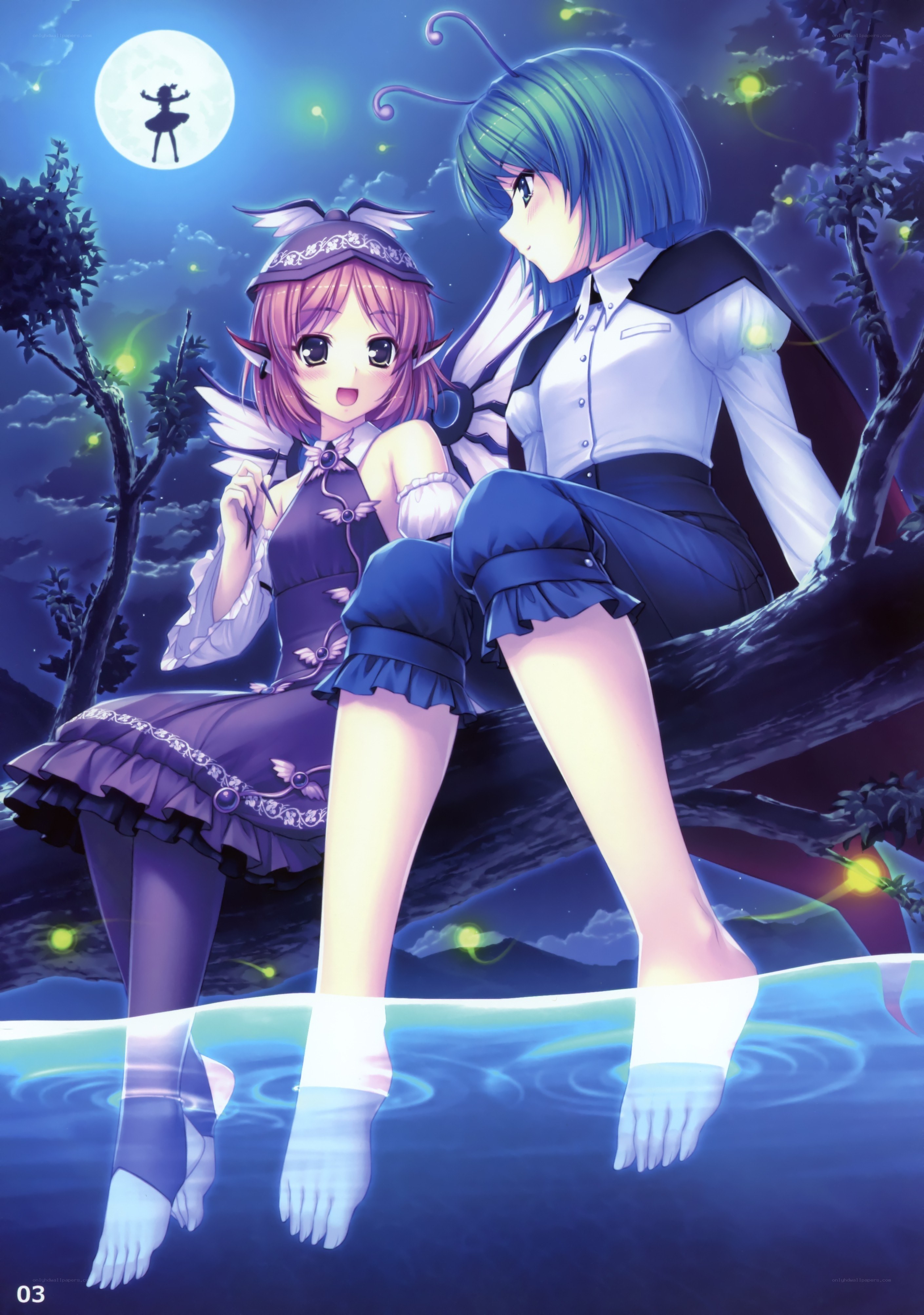 Two girls by the moonlit water