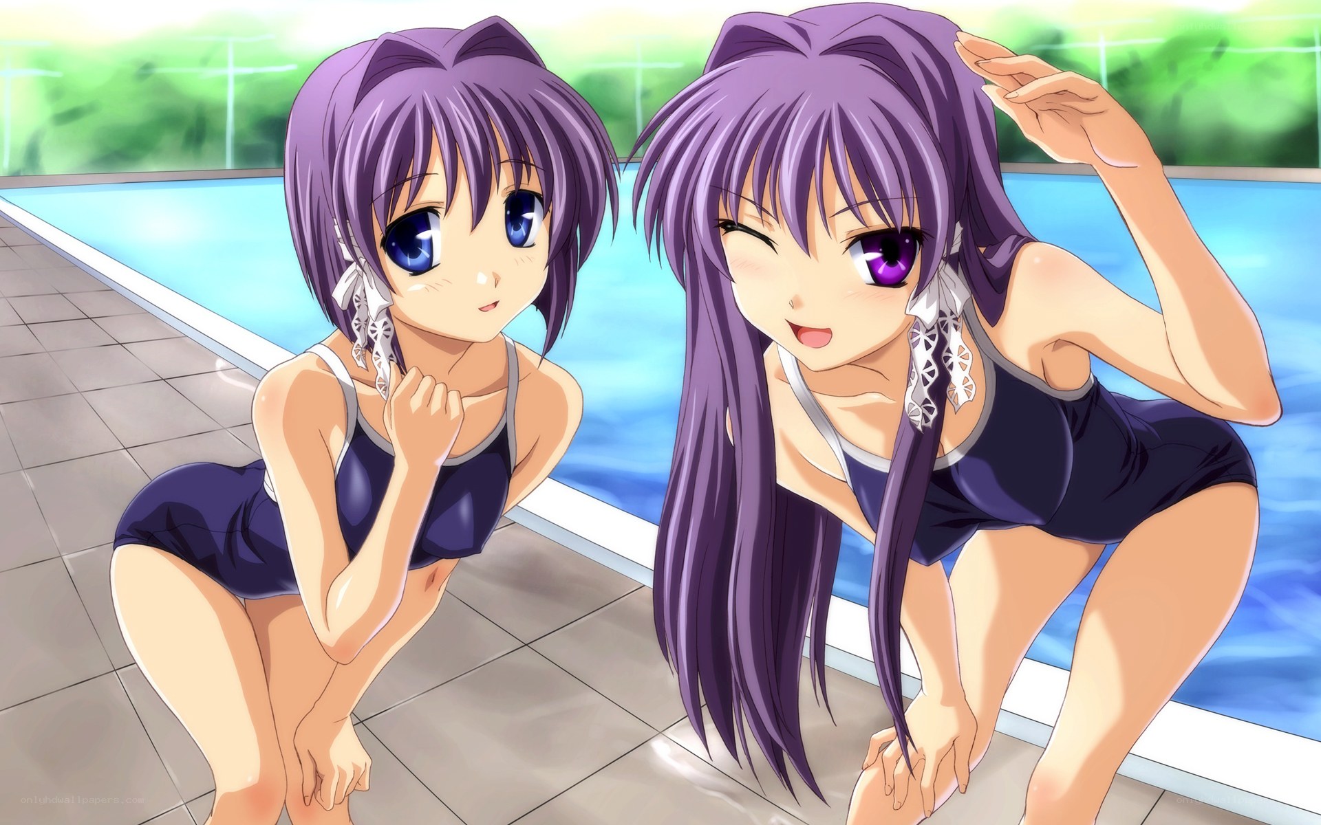 Two girls by the pool
