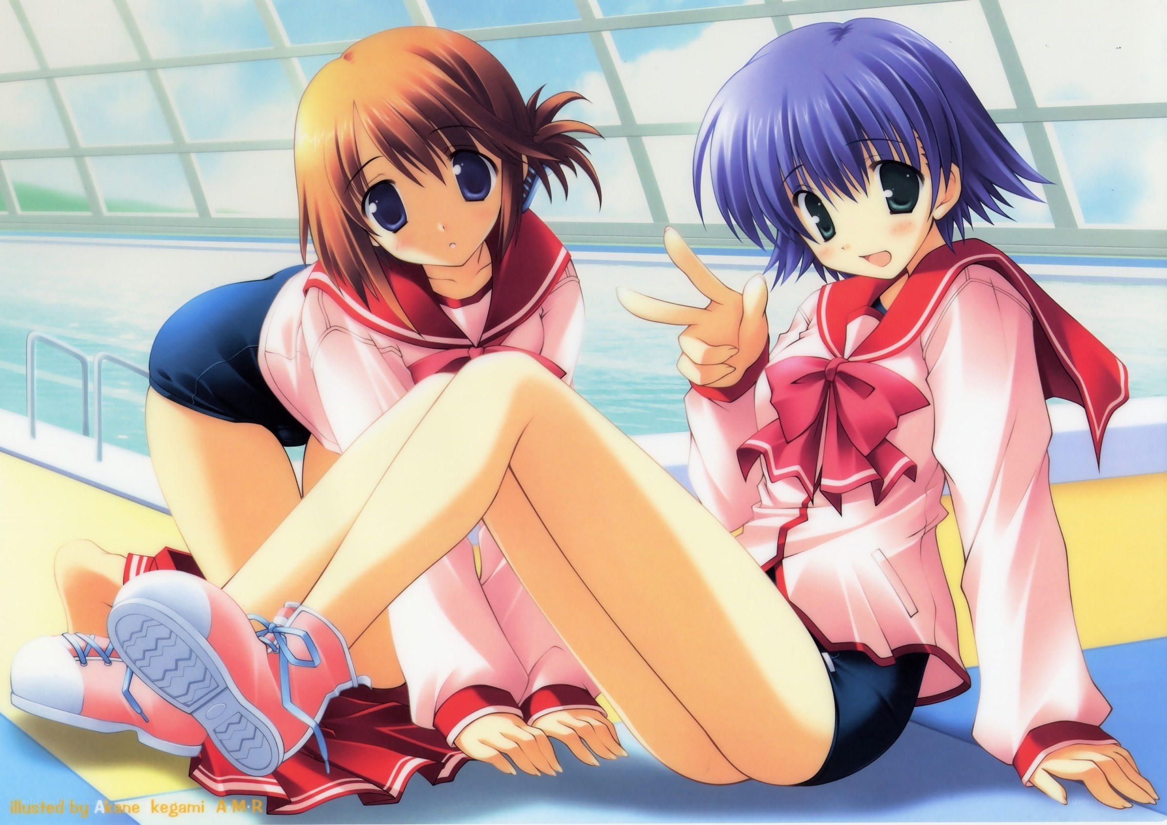 Two girls by the pool